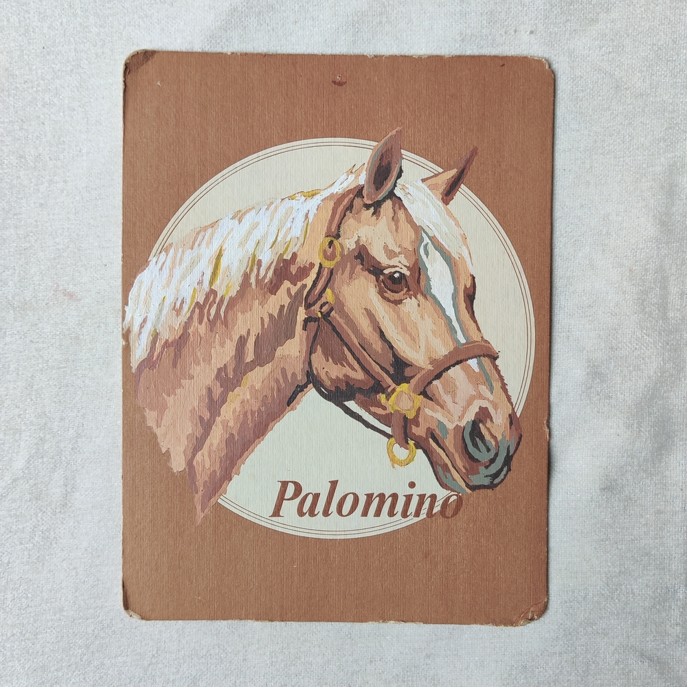 Palomino Horse Paint By Numbers PBN Completed 9" x 12" Vintage 1970s Frameable